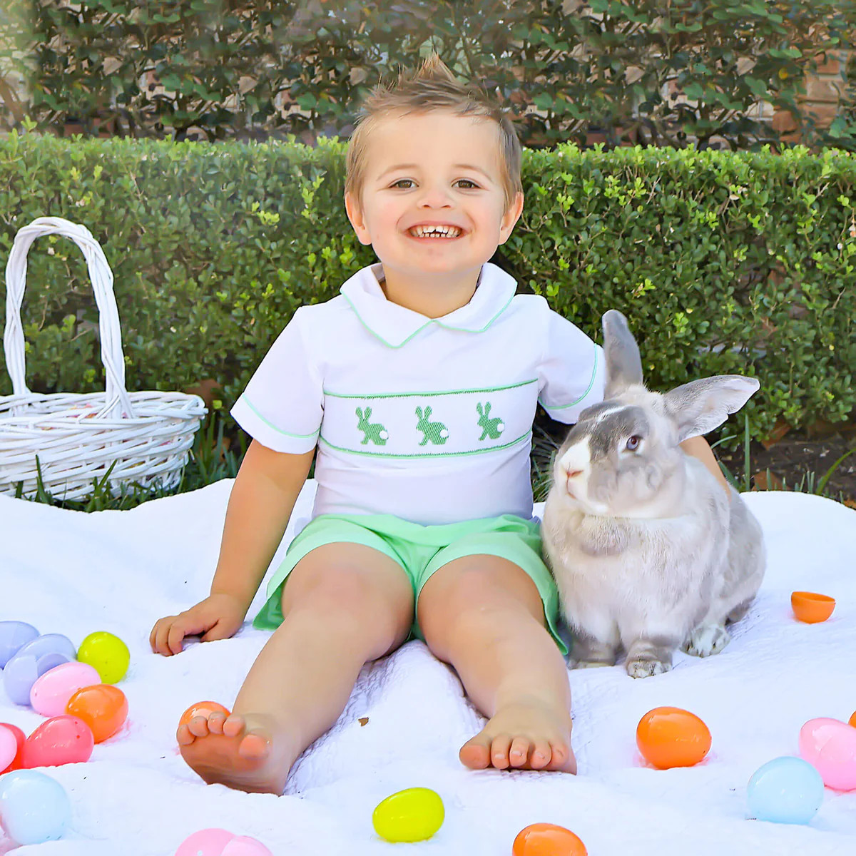 Easter Bunny Smocked Green Gingham Collared Short Set | Classic Whimsy
