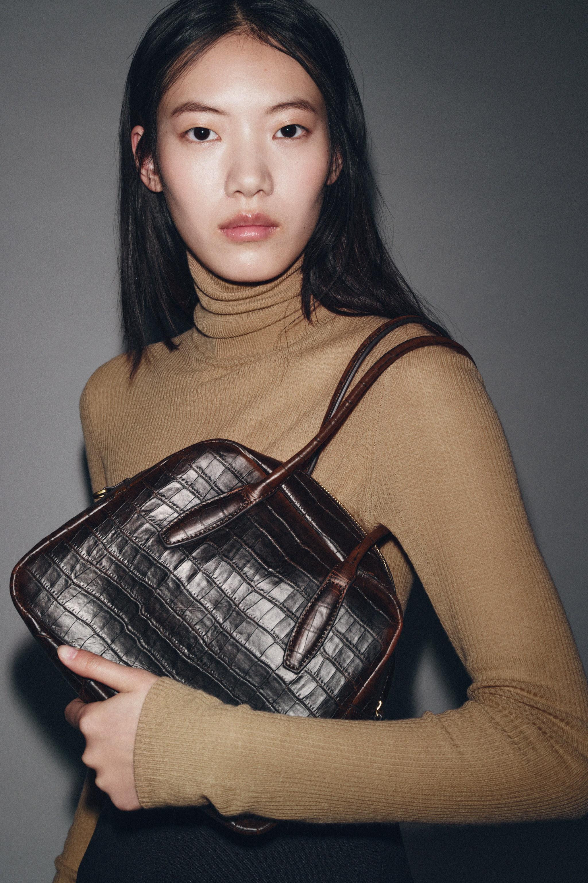 EMBOSSED LEATHER BOWLING BAG | Zara US