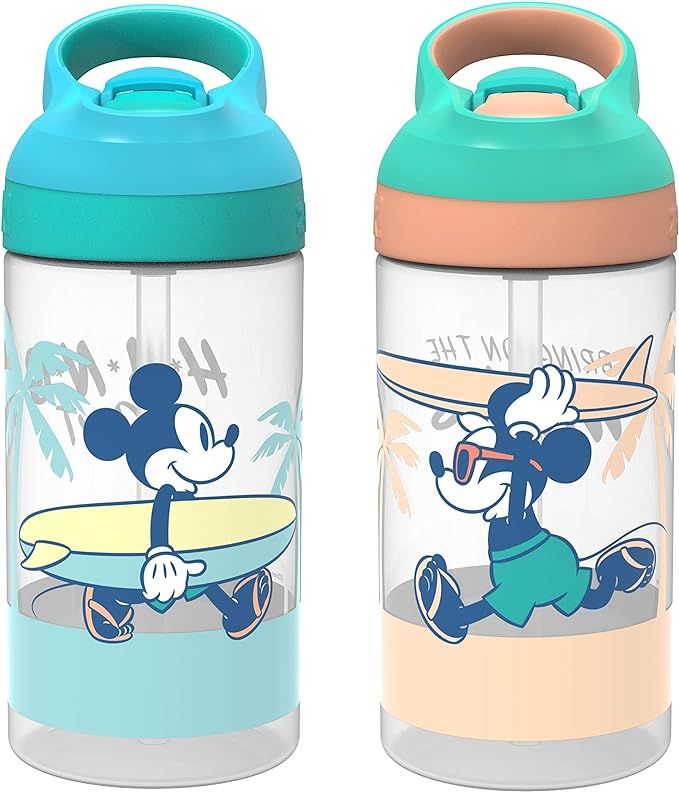 Zak Designs Disney Mickey Mouse Kids Water Bottle with Straw 16oz 2 Pieces set, BPA-Free, Built i... | Amazon (US)