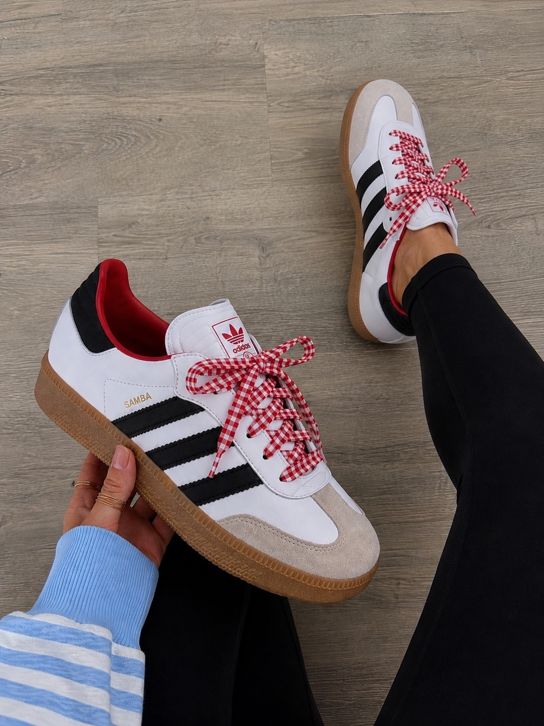 $44 off today 🚨🚨🚨These new adidas are a must have for all things busy mom life, game days, travel, and everything in between! I added some red gingham laces for extra fun!

#LTKdayinmylife #LTKmomlife #LTKSaleAlert