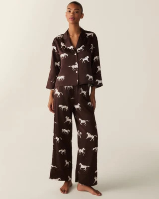 The Celine Silk Pajama Set in Highgrove Equestrian XL | Petite Plume