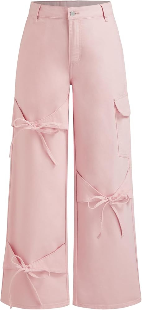 CIDER Baggy Jeans for Women Low Waisted Wide Straight Leg Bow Jeans Denim Pants | Amazon (US)