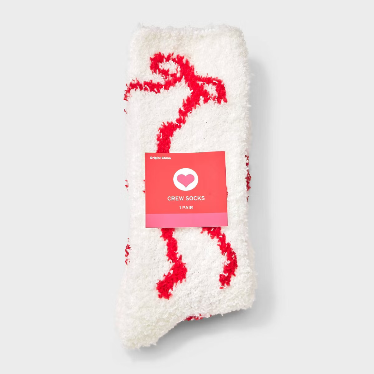 Women's Bows Cozy Valentine's Day Crew Socks - Ivory/Red 4-10 | Target