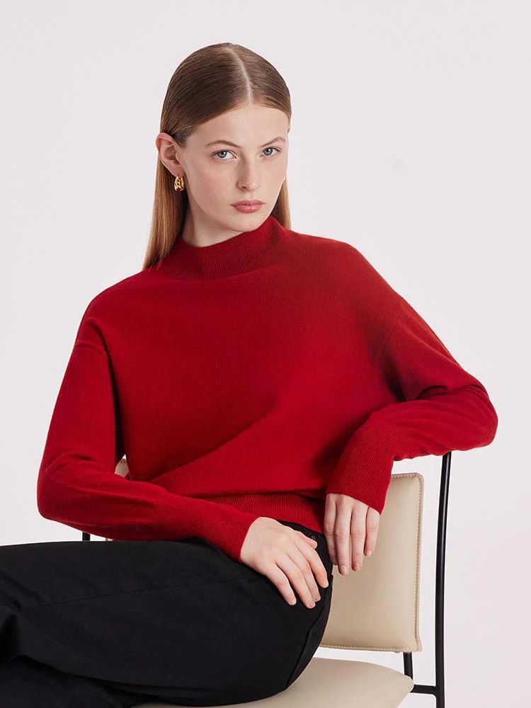 Pure Wool Mock Neck Women Sweater | GOELIA