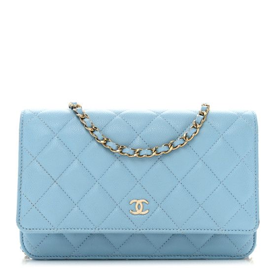 Caviar Quilted Wallet on Chain WOC Blue | FASHIONPHILE (US)