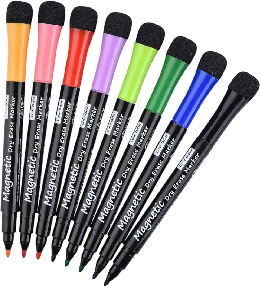 Magnetic Dry Erase Markers - Fine Tip, Assorted Colors, 8 Pack, Low Odor Whiteboard markers for k... | Amazon (US)