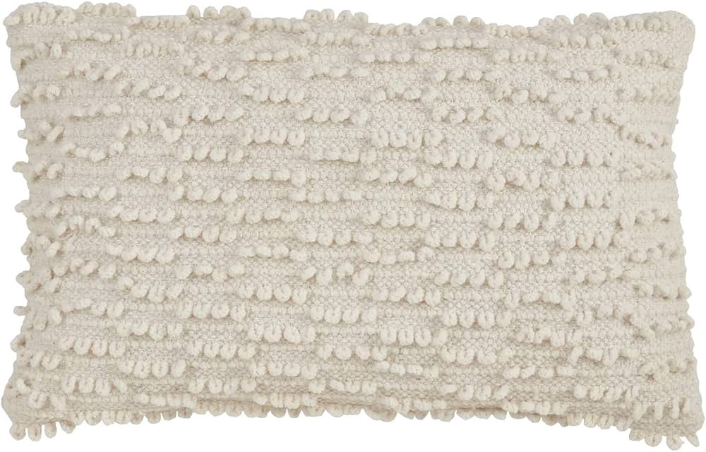 Fennco Styles Nubby Textured Design Cotton Down Filled Throw Pillow 12" W X 20" L - Ivory Decorat... | Amazon (US)