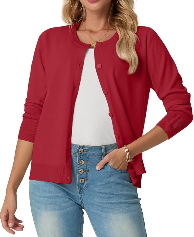 GRECERELLE Women's Long Sleeve Lightweight Crewneck Casual Cardigan Sweater, S-2XL | Amazon (US)