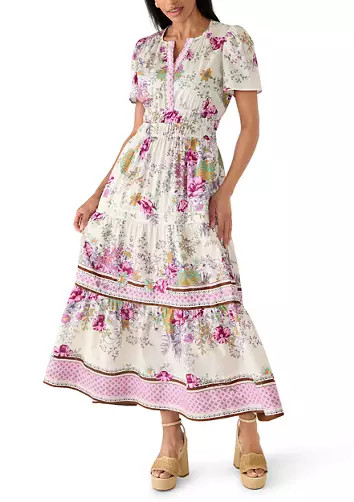 Women's Short Sleeve Tiered Split Neck Floral Dress | Belk