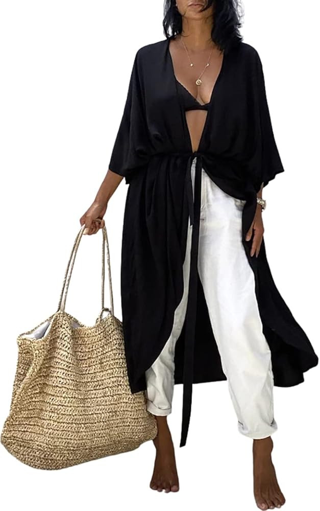 Bsubseach Stylish Tie Dye Open Front Long Kimono Swimsuit Cover Up for Women Swimwear Cover Ups | Amazon (US)