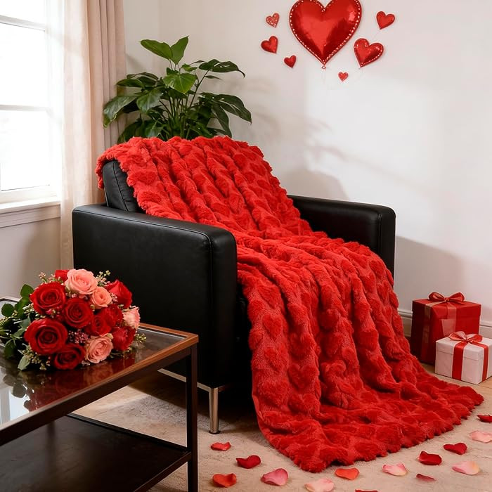 Valentine's Day Heart Throw Blanket - 50"x60" Red 3D Heart Printed Love Blankets for Women, Cozy ... | Amazon (US)