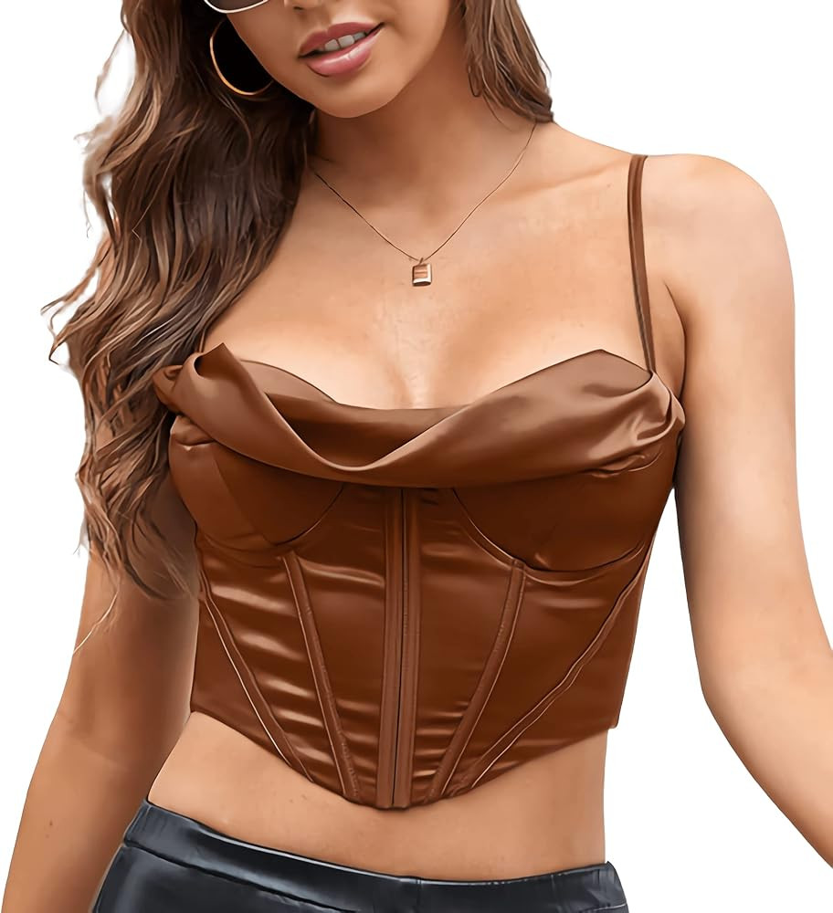Corset Tops for Women Sexy Going Out Crop Tops Y2k Cute Boned Straps Backless Bustier Bra | Amazon (US)