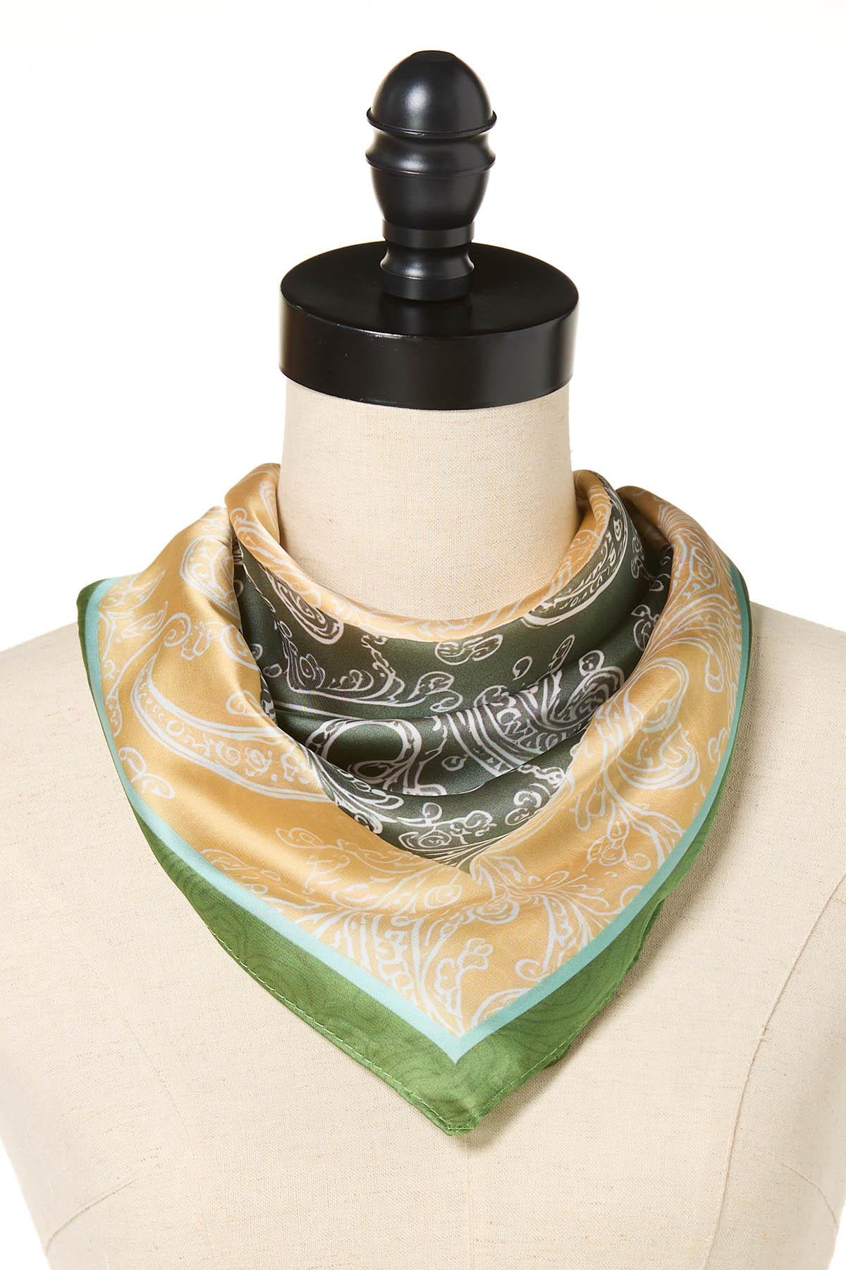 Green Paisley Satin Square Scarf | Cato Fashions