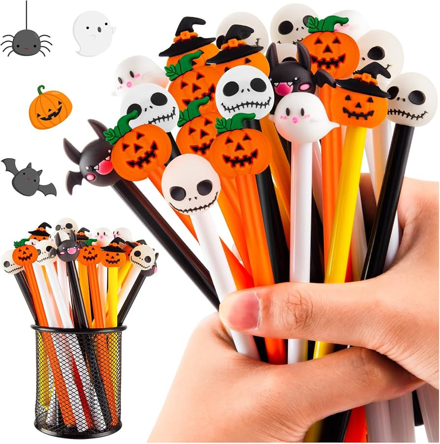 30 Pcs Halloween Pumpkin Skull Heads Ghost Bat Shape Pens | Amazon (US)