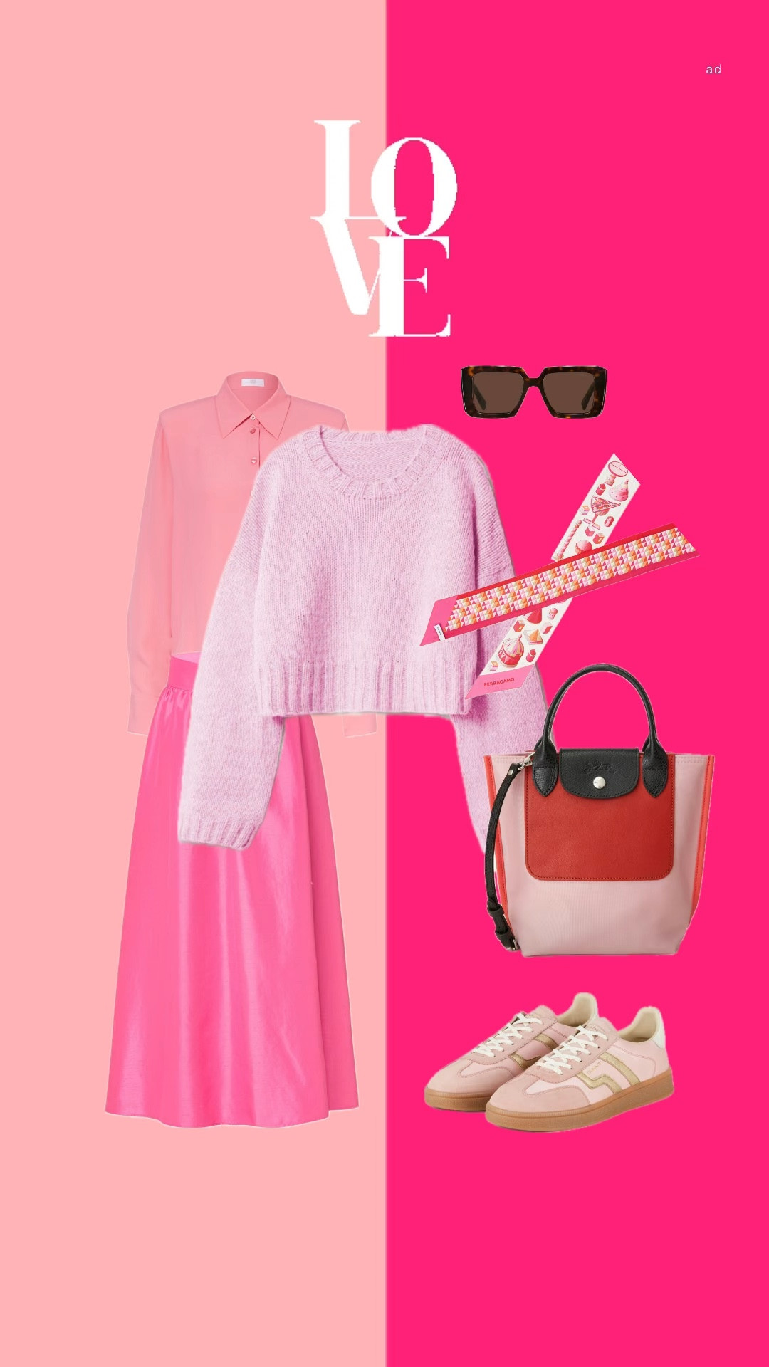 Sneakersweater in den Farben 
Ecopuno 208 und Silkhair 47 (alles nachbestellt) 

Dazu kombiniert ein toller ausgestellter Rock, der die weiblichkeit betont (LIEBE ICH!!!) und ein bisschen cooler kombiniert mit Sneakern - und eine sportliche Tasche von Longchamp 🩷🩷🩷