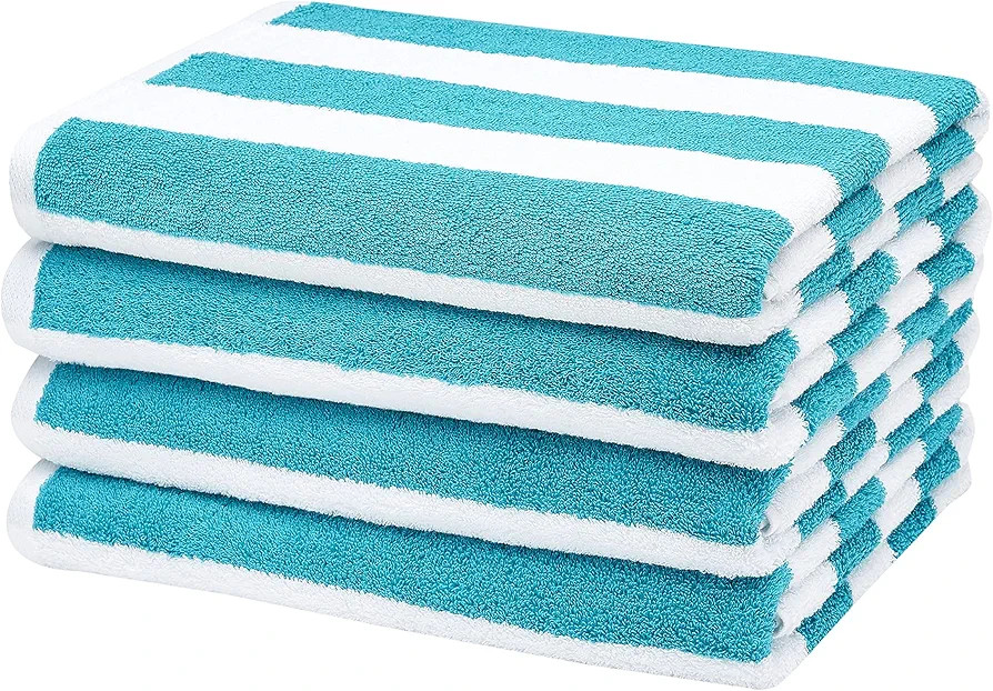 Amazon Basics Cabana Stripe Beach Towel - Pack of 4, Turquoise Blue | Amazon (US)