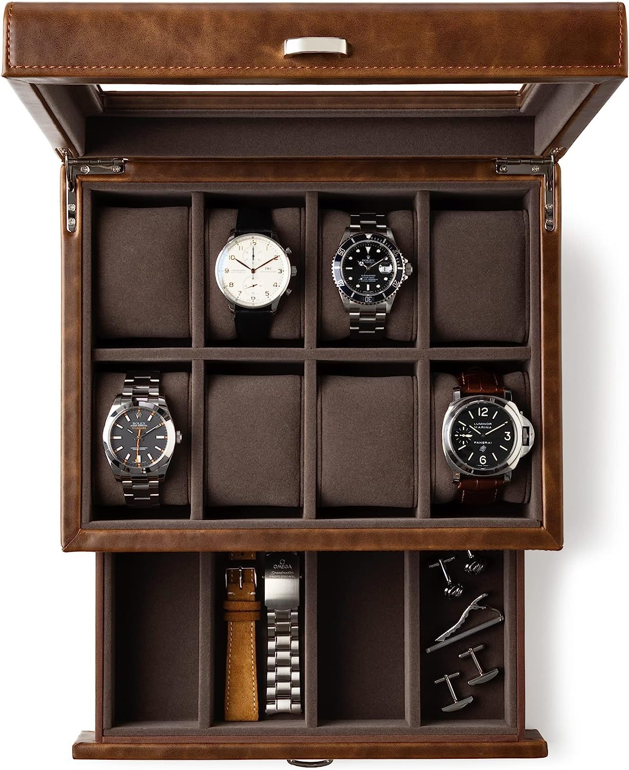 TAWBURY 8 Watch Box Organizer for Men – Watch Display Case for Men | Watch Cases for Men 8 Slot... | Amazon (US)
