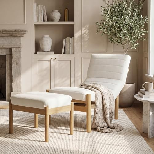 Upholstered Linen Accent Chair and Ottoman Set, Modern Living Room Chair with Reclining Backrest ... | Amazon (US)