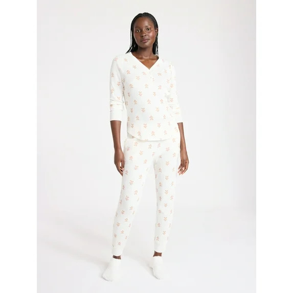 Joyspun Women's Waffle Knit Henley Sleep Top, Joggers and Socks Pajama Set, 3-Piece, Sizes XS-3X | Walmart (US)