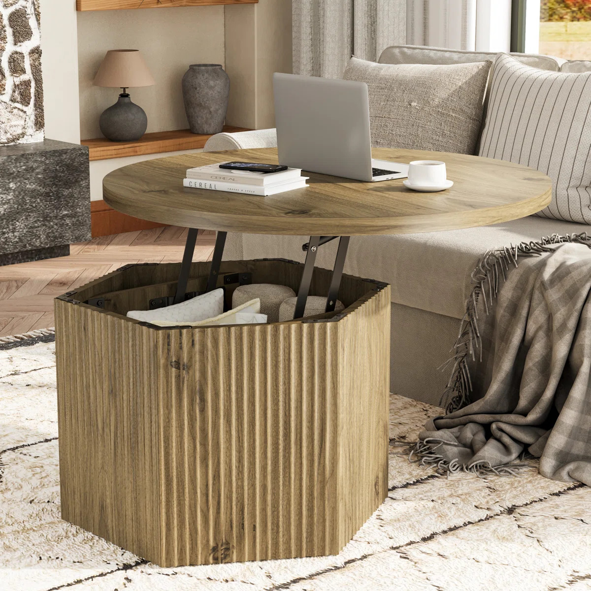 Torron Lift Top Round Coffee Table with Drum Base | Wayfair North America