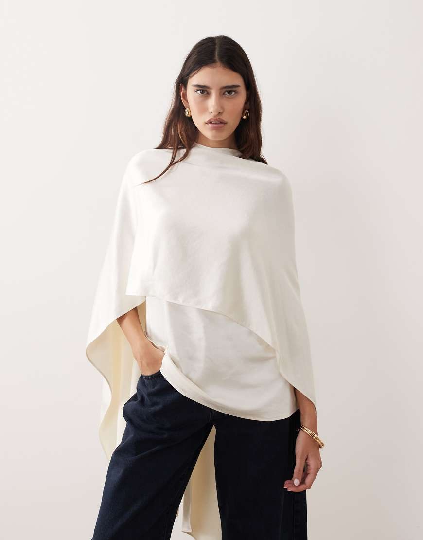 ARRANGE satin underlay cape top in cream-White | ASOS (Global)