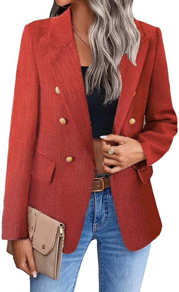 Mina Self 2024 Fall Tweed Blazer Jacket for Women Fashion Casual Open Front Business Elegant Work... | Amazon (CA)