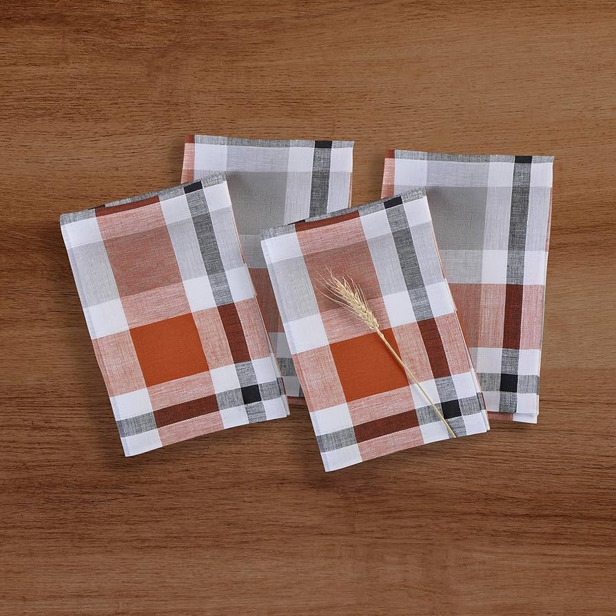Solino Home Linen Fall Plaid Napkins Set of 4 – 100% Pure Linen Cinnamon Fall Buffalo Check Nap... | Amazon (US)
