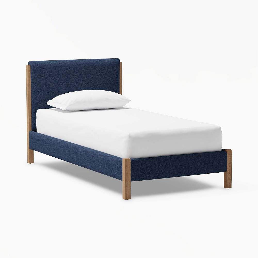 Averil Upholstered Bed, Twin, Performance Heathered Basketweave Navy | Pottery Barn Teen