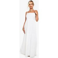 boohoo Women's Tiered Linen Strappy Maxi Dress in White | Size: 4 | Denim/Linen/Fabric | boohoo (US & Canada)