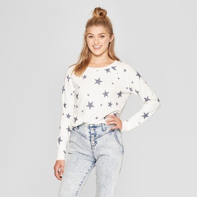 Women's Star Print Pullover Sweatshirt - Grayson Threads (Juniors') Beige XL | Target