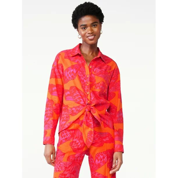 Scoop Women's Tie Front Linen Blend Shirt | Walmart (US)