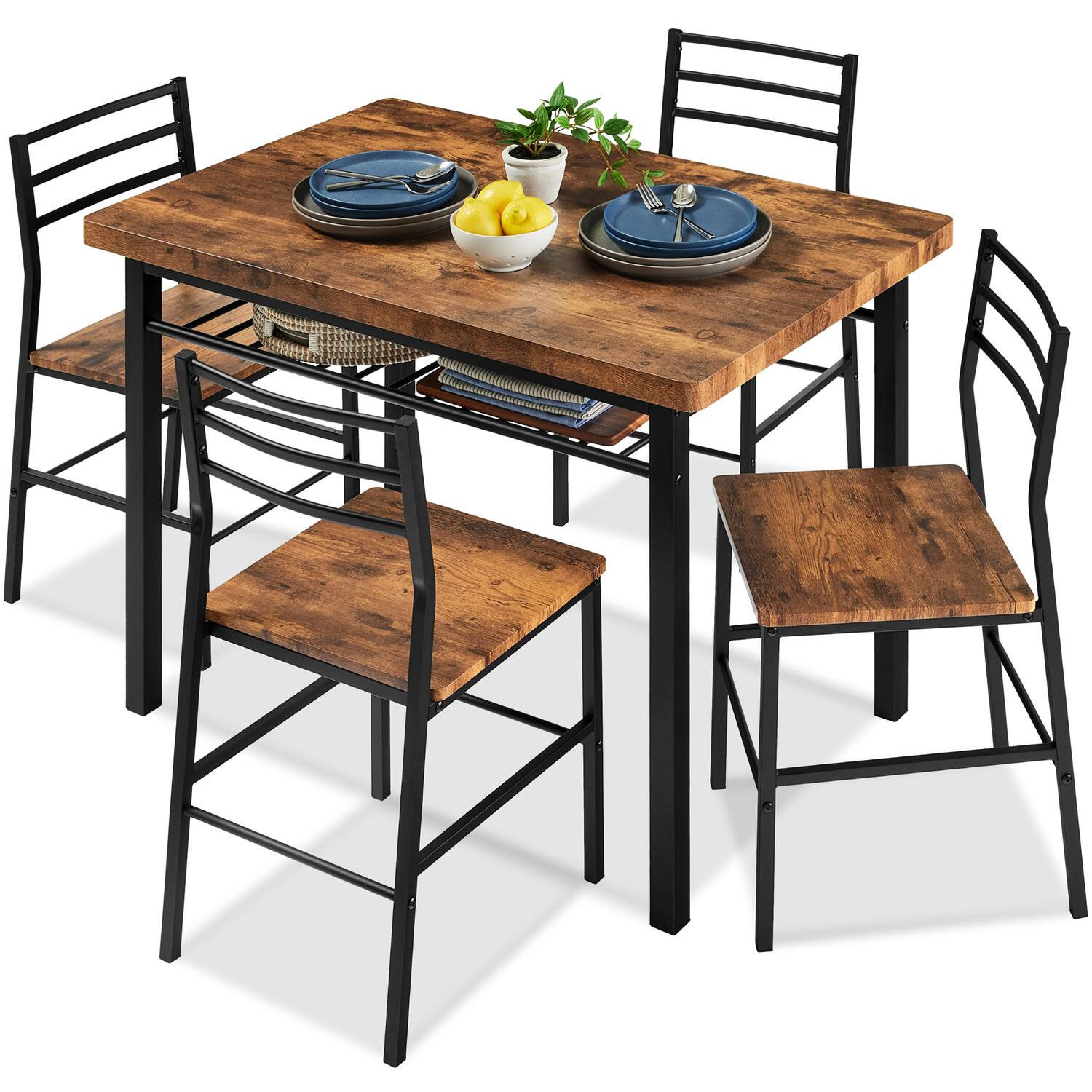 Best Choice Products - 5-Piece Modern Dining Set, Kitchen Table W/ 4 Matching Chairs & Storage Rack - Medium - Brown/Black | Best Buy U.S.
