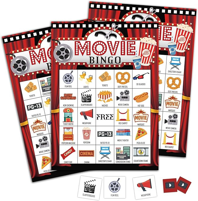 Movie Bingo Games Cards, Movie Night Party Game, Family Night Games Decor, Bingo Sets for Adults ... | Amazon (US)