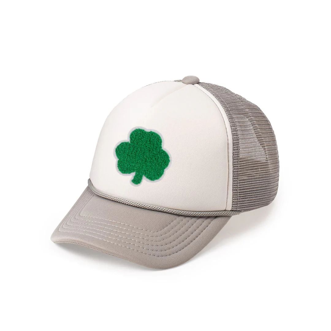 Shamrock Patch St. Patrick's Day Trucker Hat - Gray/White | Sweet Wink