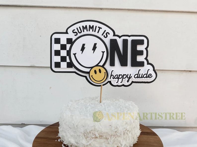 Custom cake topper - one happy dude custom topper - smiley face birthday - boys first birthday de... | Etsy (US)