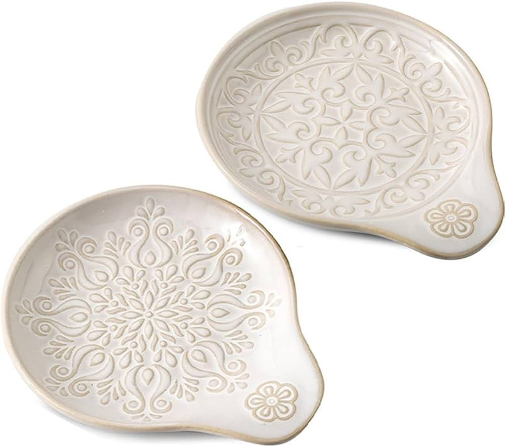 2 PCS Farmhouse Ceramic Spoon Rests Holder for Kitchen Counter Stove Top (A3/4) | Amazon (US)