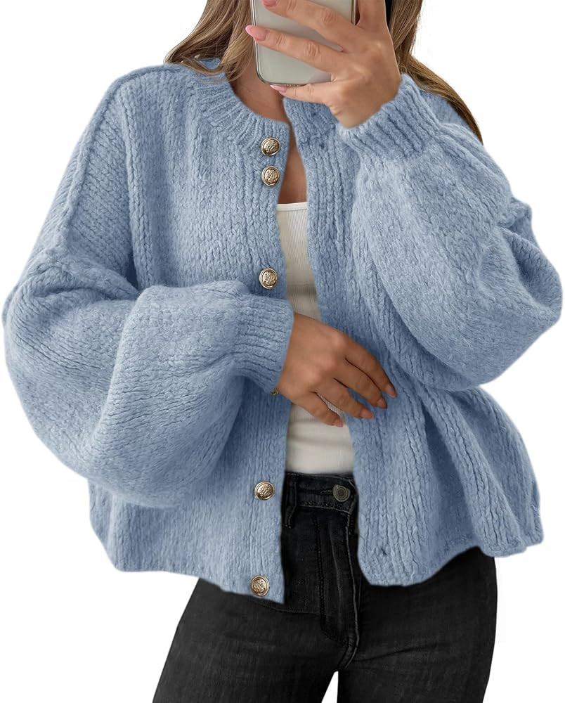 Saodimallsu Womens Oversized Cardigans Button Up Long Lantern Sleeve Chunky Knit Casual Soft Fall... | Amazon (US)
