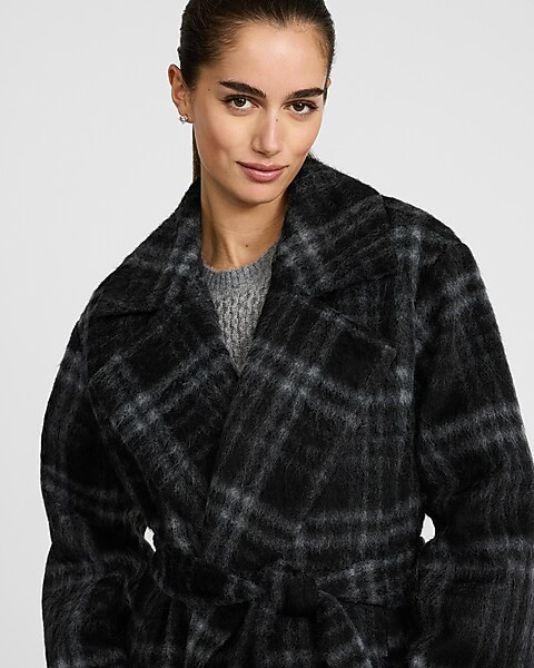 Brushed Plaid Belted Coat | Express