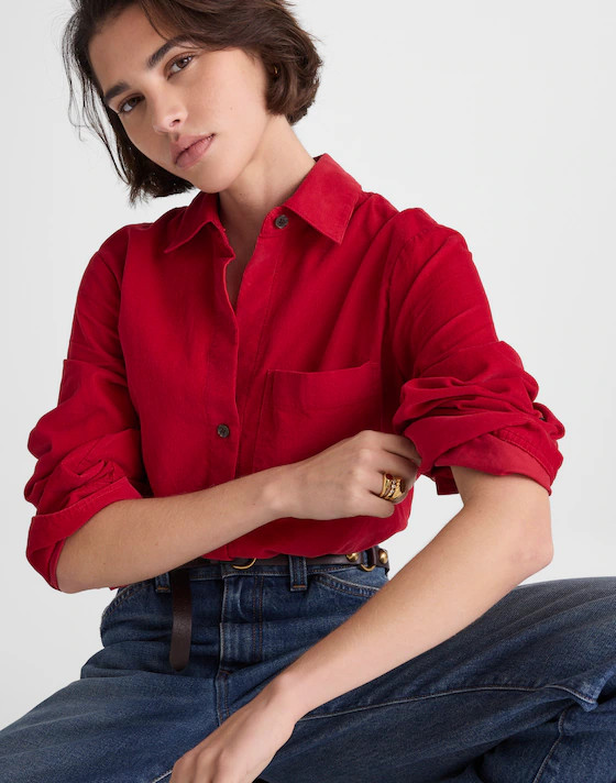 Easy Y-Neck Button-Up Shirt in Corduroy | Madewell