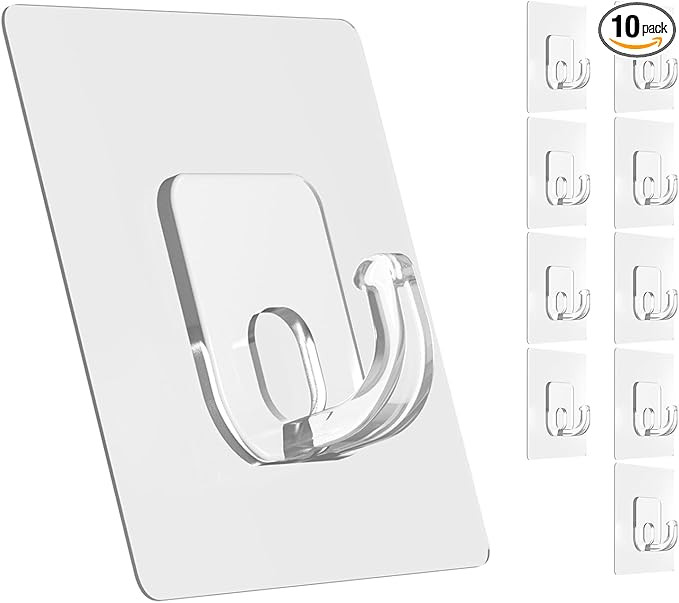 Large Adhesive Hooks, 10 Pack Heavy Duty Utility Hooks for Hanging 33lb, Damage Free Sticky Hangi... | Amazon (US)