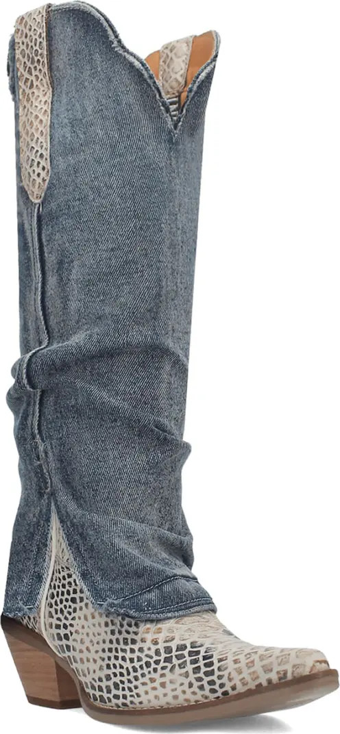 Dingo Knee High Denim & Snakeskin Embossed Western Boot (Women) | Nordstrom | Nordstrom