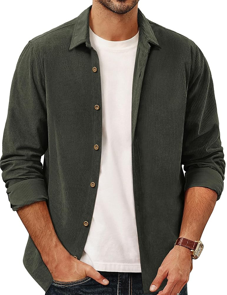 PJ PAUL JONES Men's Corduroy Shirts Casual Button Down Shirt Jacket Lightweight Shacket | Amazon (US)