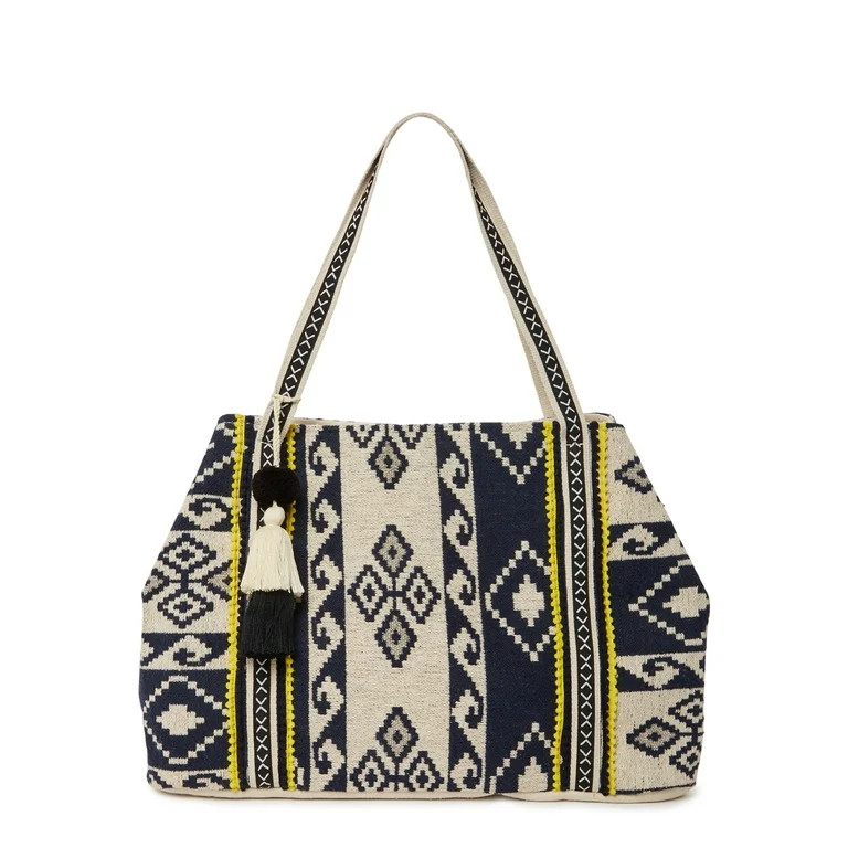 No Boundaries Women's Woven Tote Bag Navy Tribal | Walmart (US)