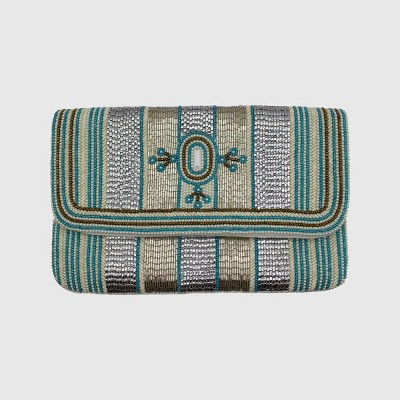 La Chic Designs Turquoise Striped Beaded Clutch | Target