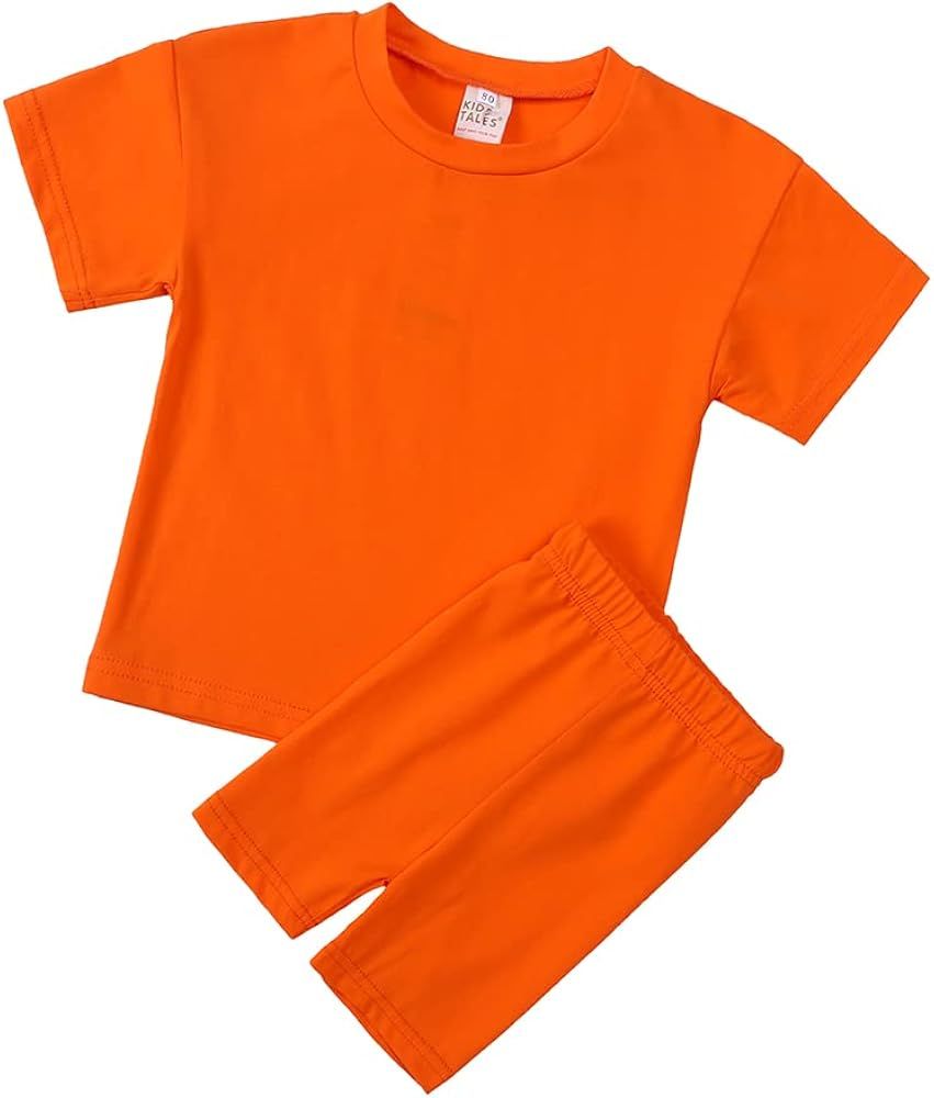 Kids Tales Teen Summer Outfits Set Boys Girls Drop Shoulder Tee Tops Athletic Shorts Round Neck S... | Amazon (US)