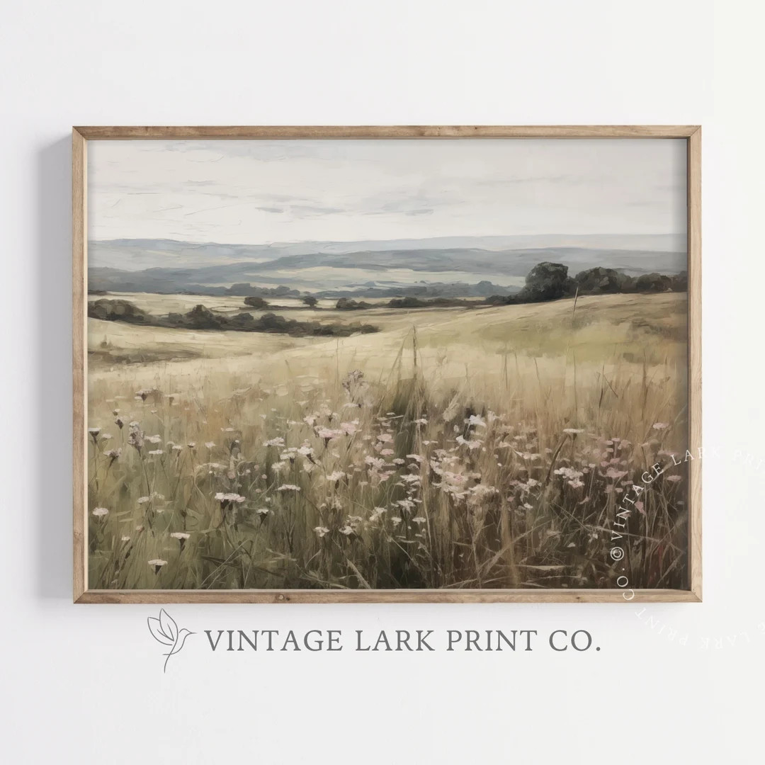 Printable Wildflower field Oil Painting Rustic Countryside Landscape Art Wildflower Print French ... | Etsy (US)