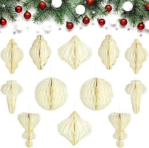 Nezyo 12 Pcs Christmas Paper Honeycomb Balls Party Pom Poms Glitter Design Special-Shaped Decorat... | Amazon (US)