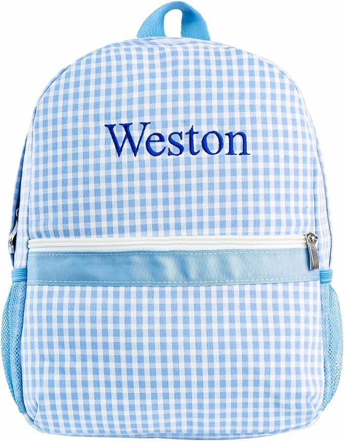 MT WORLD Daycare Backpack Personalized Checkered Seersucker Backpack With Embroidered Name Plaid ... | Amazon (US)