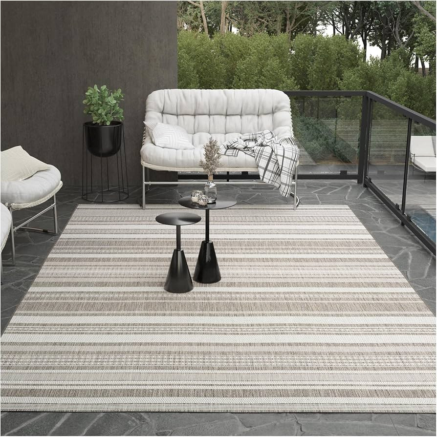 Couristan Recife Indoor Outdoor Rug - Gazebo Stripe 5'3" x 7'6" Rectangle in Ivory and Taupe, Low... | Amazon (US)