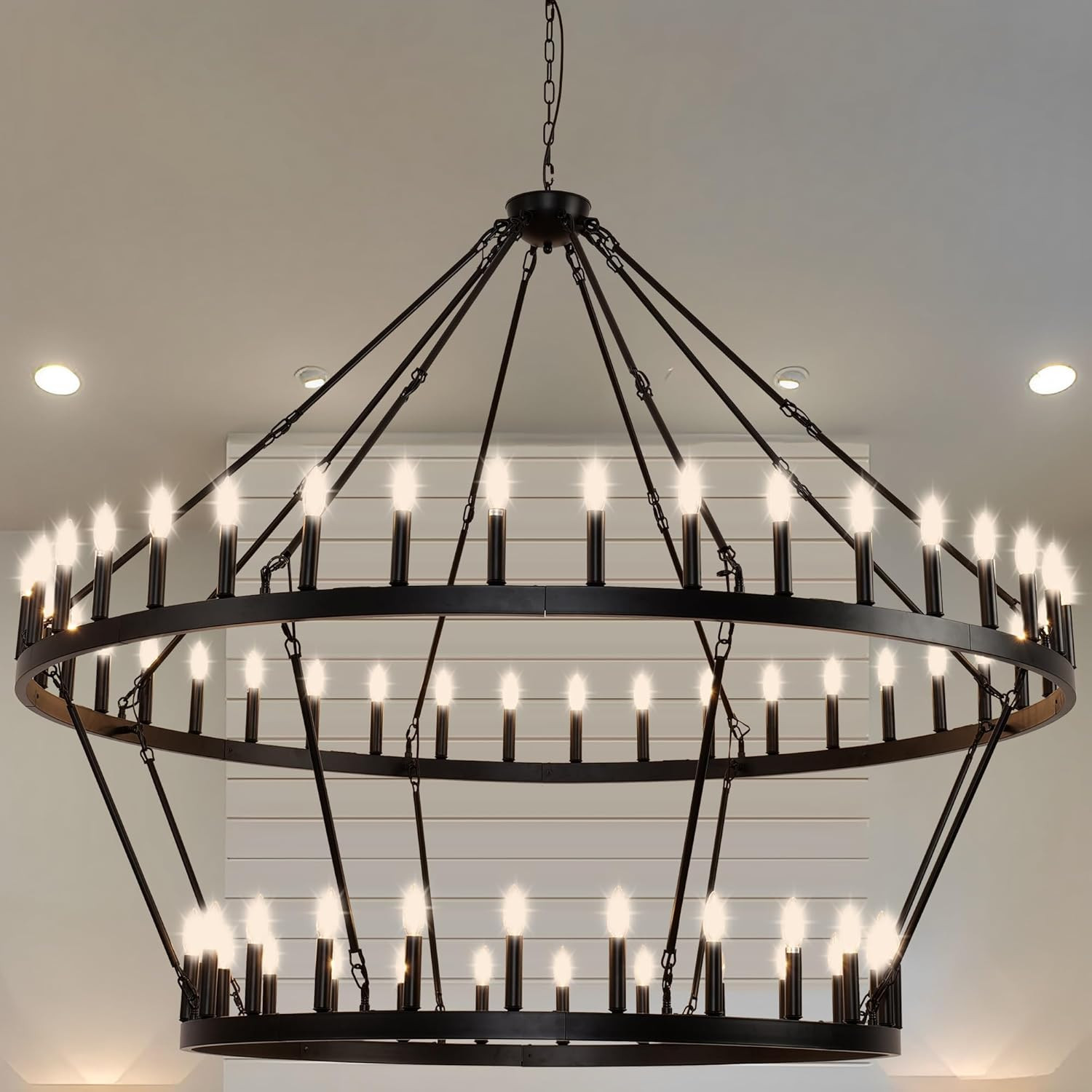 JKLX 70 Inch Extra Large Wagon Wheel Chandelier 2 Tier 64-Lights Black Farmhouse Pendant Light Fi... | Amazon (US)